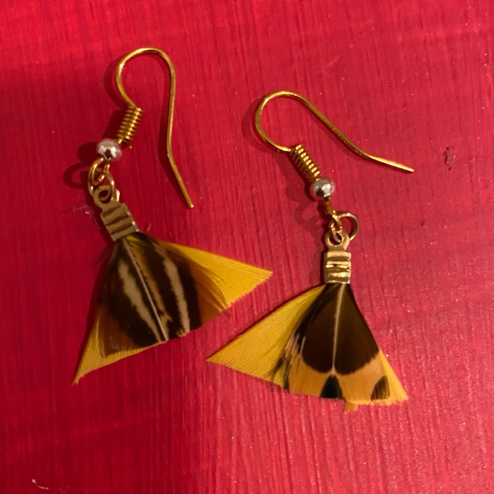 Yellow and Brown Feather Earrings
